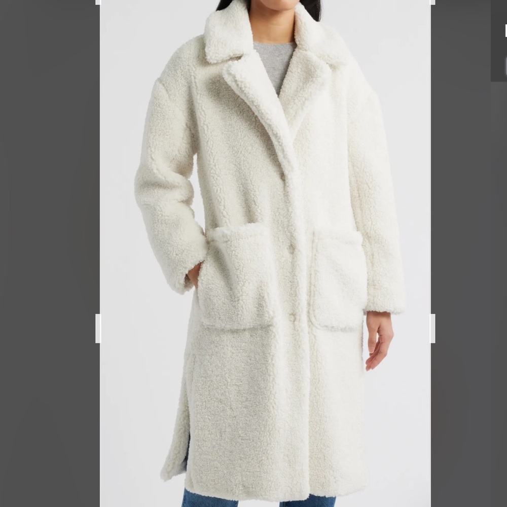 BCBGMaxAzria Cream Teddy Jacket Faux Fur Coat